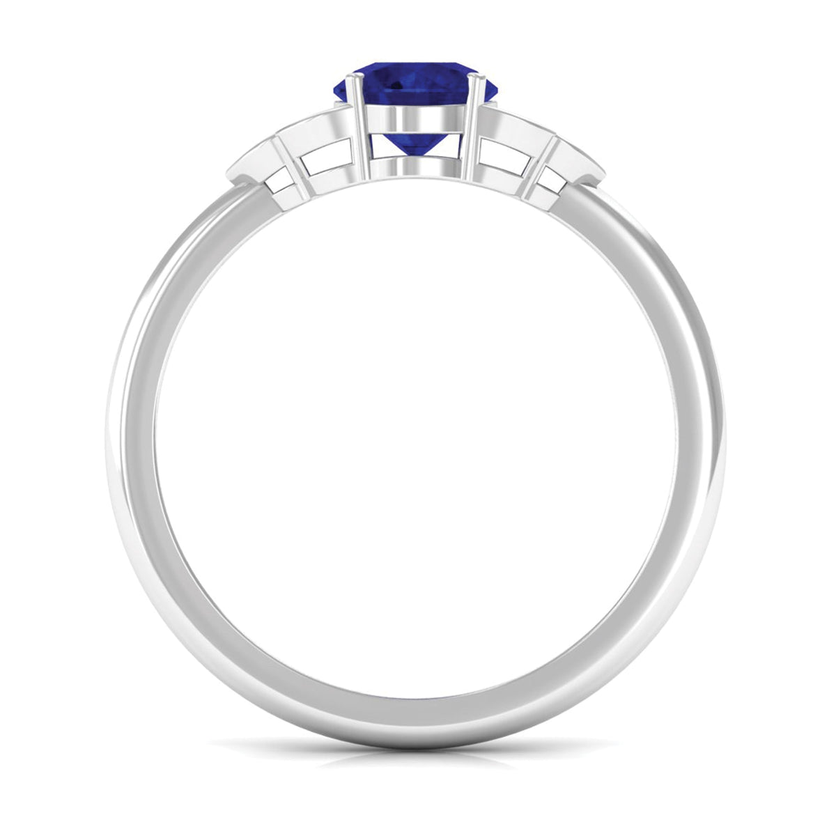 Blue Sapphire Engagement Ring With Diamond Trio, 0.95 Carat Round