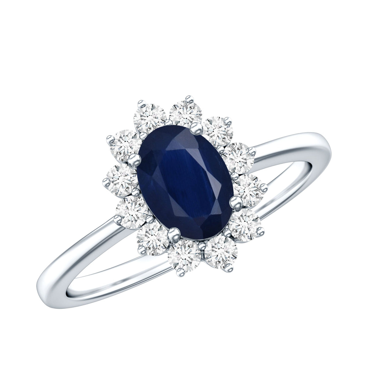 Blue Sapphire Engagement Ring With Diamonds, Diana Inspired