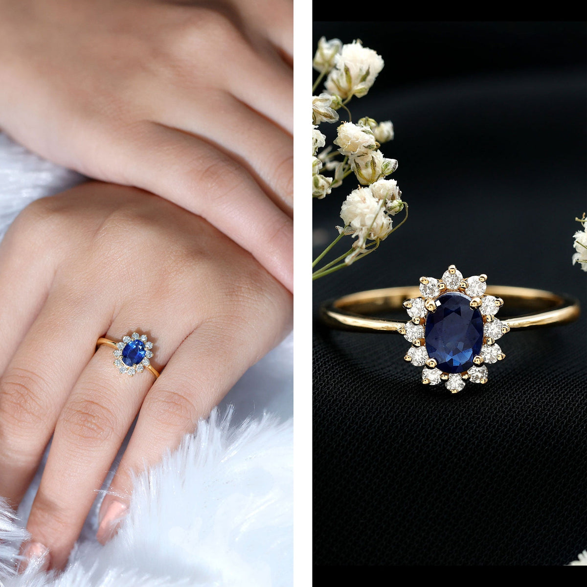 Blue Sapphire Engagement Ring With Diamonds, Diana Inspired