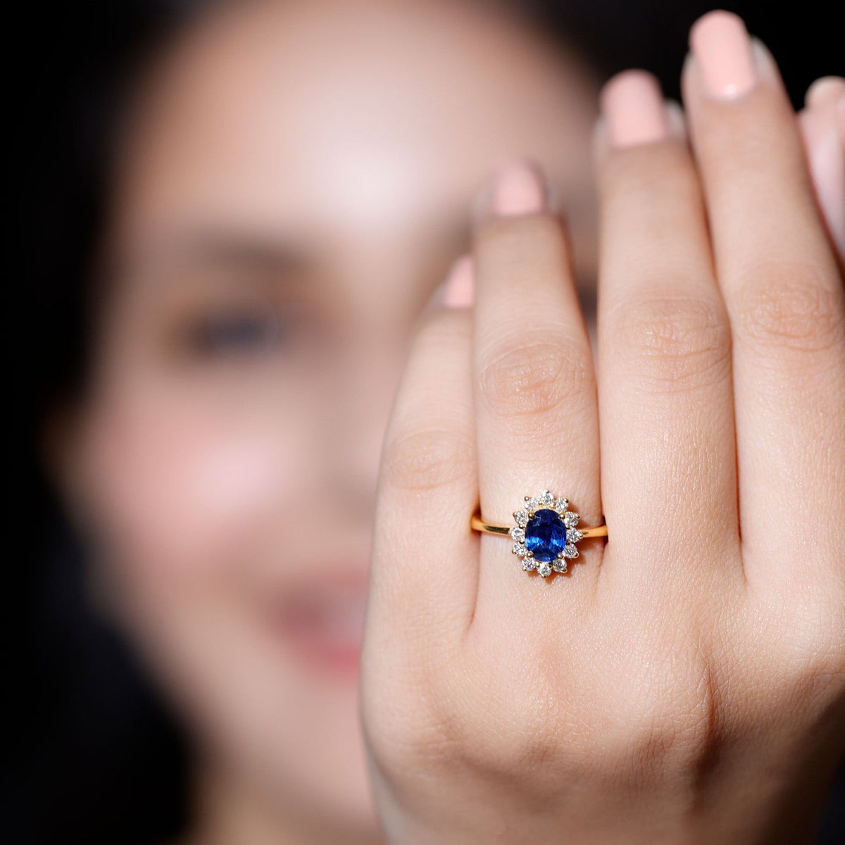 Blue Sapphire Engagement Ring With Diamonds, Diana Inspired