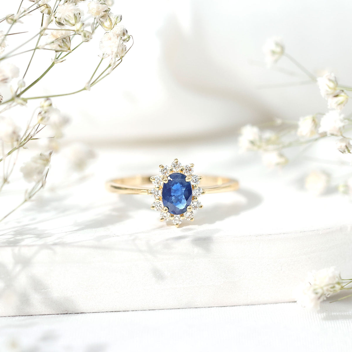 Blue Sapphire Engagement Ring With Diamonds, Diana Inspired