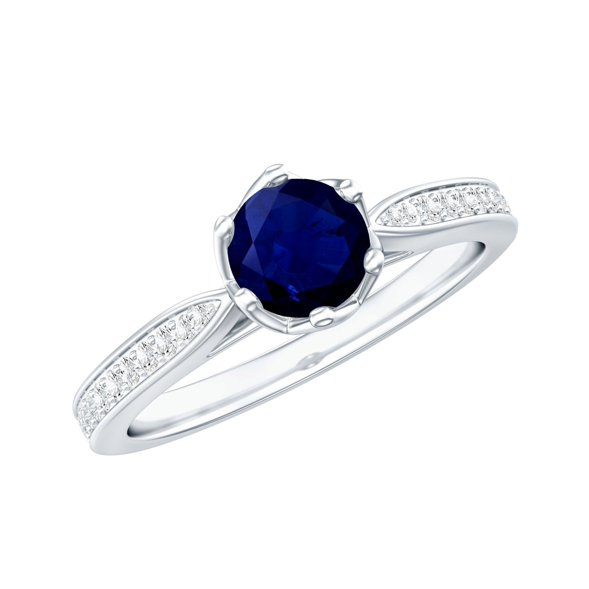 Blue Sapphire Engagement Ring With Natural Diamond, 0.9 Carat