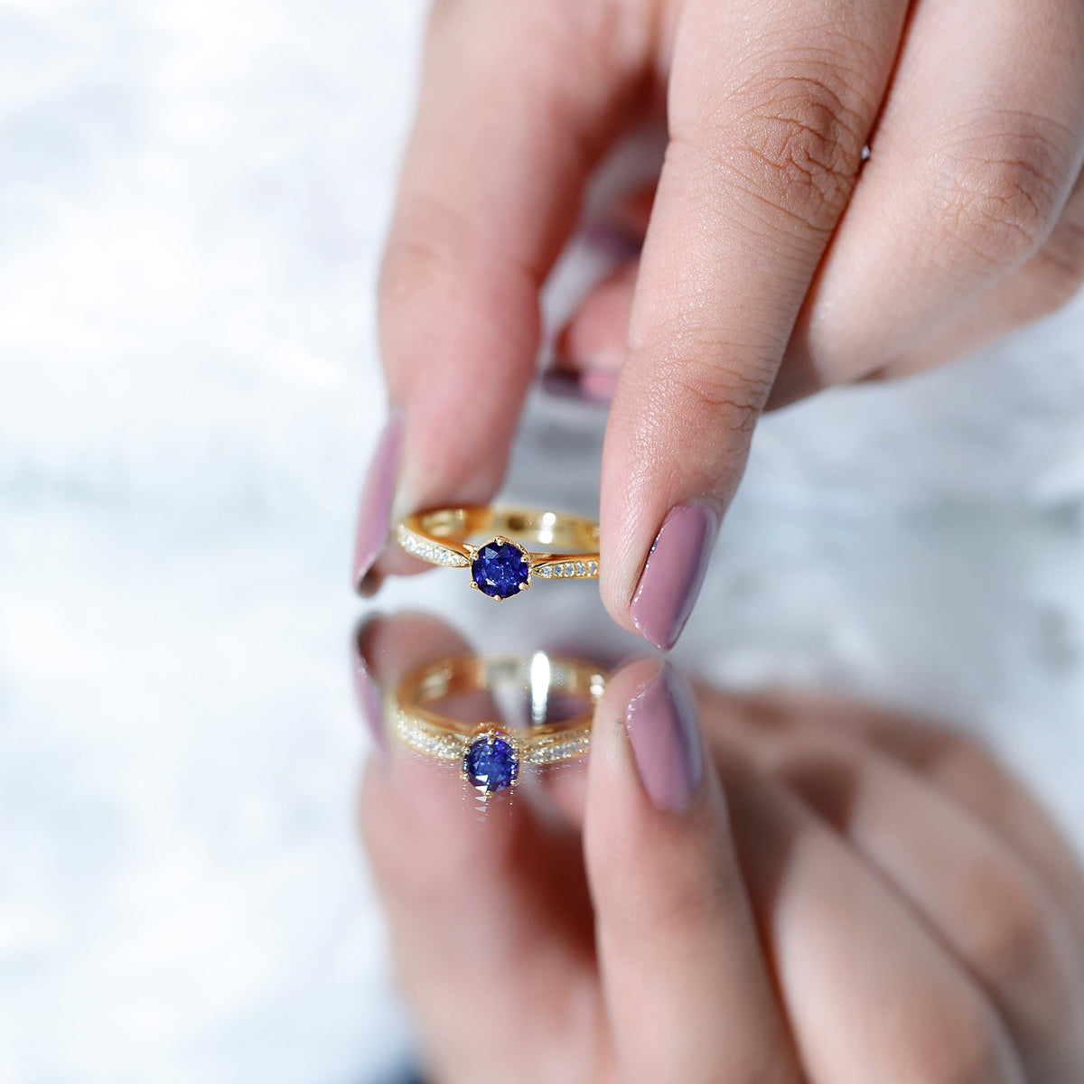 Blue Sapphire Engagement Ring With Natural Diamond, 0.9 Carat