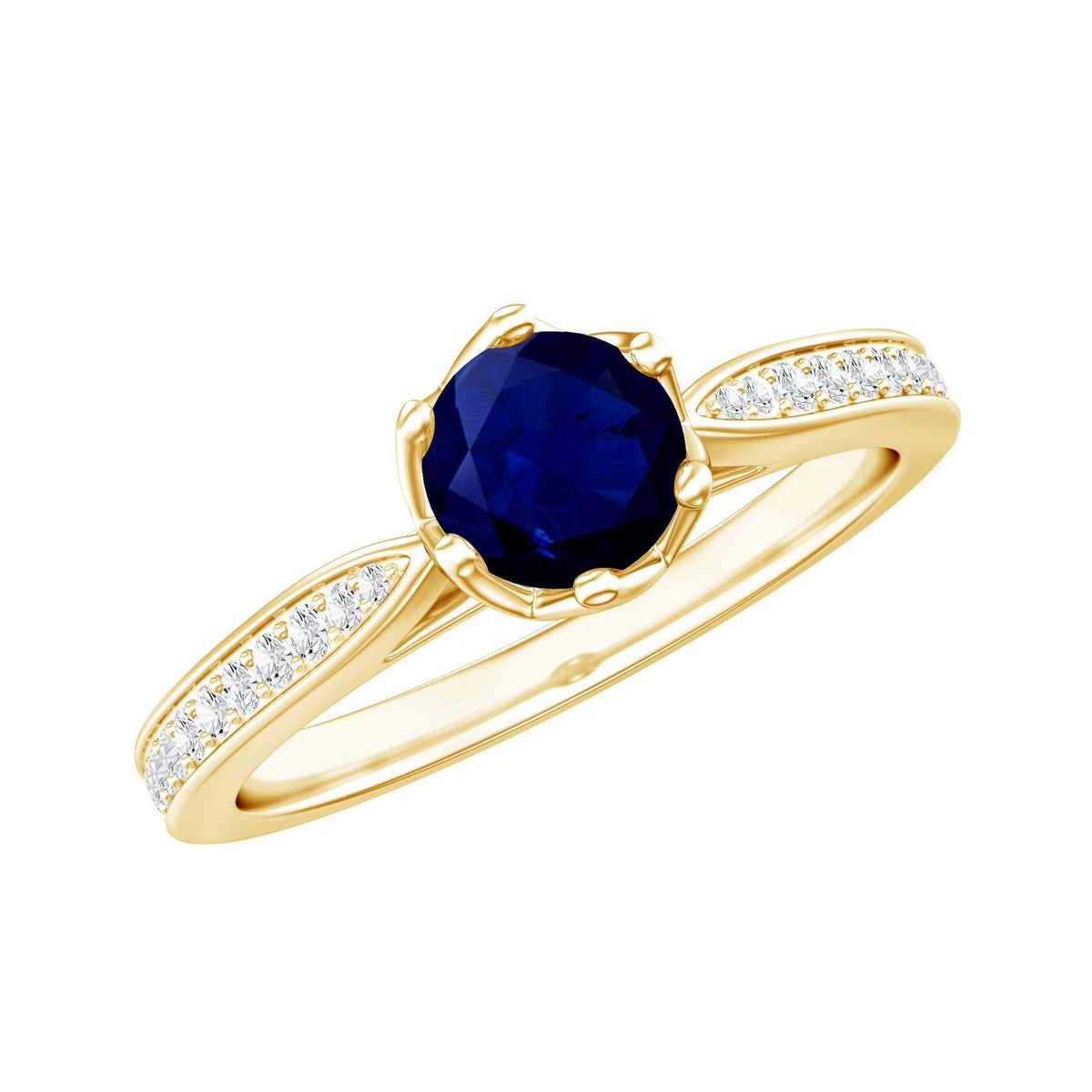Blue Sapphire Engagement Ring With Natural Diamond, 0.9 Carat