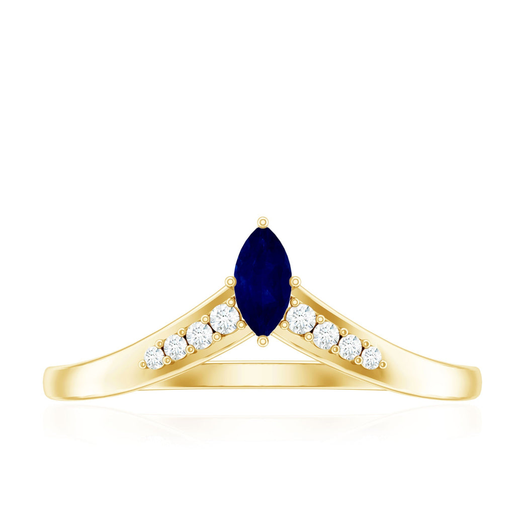 Blue Sapphire Enhancer Ring Marquise Diamond Chevron Band