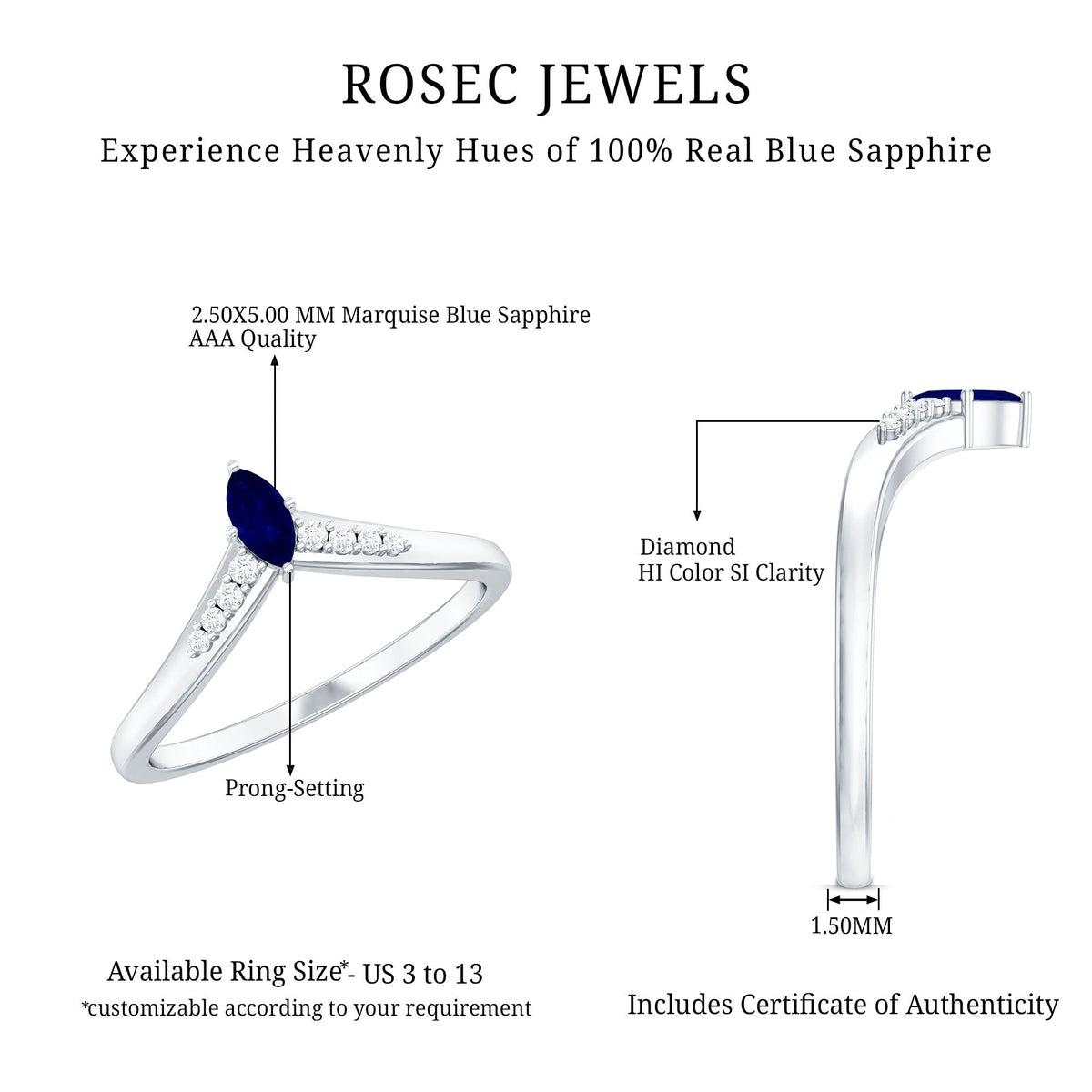 Blue Sapphire Enhancer Ring Marquise Diamond Chevron Band