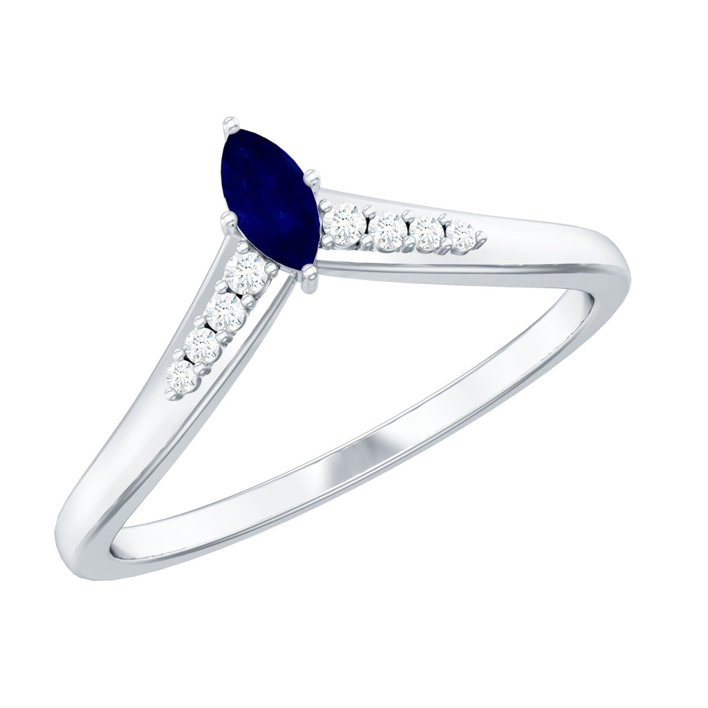 Blue Sapphire Enhancer Ring Marquise Diamond Chevron Band