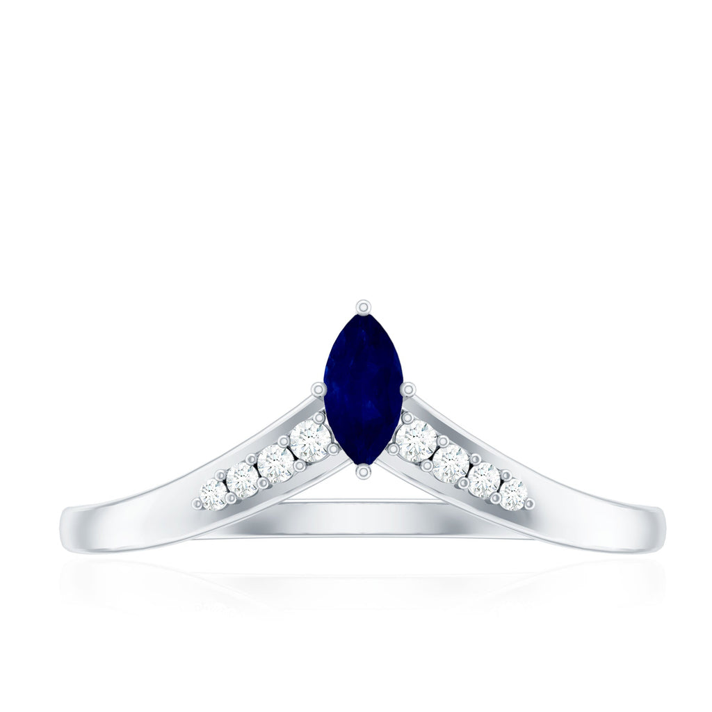 Blue Sapphire Enhancer Ring Marquise Diamond Chevron Band