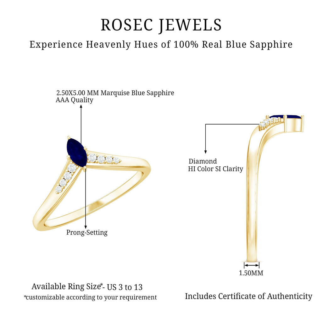Blue Sapphire Enhancer Ring Marquise Diamond Chevron Band