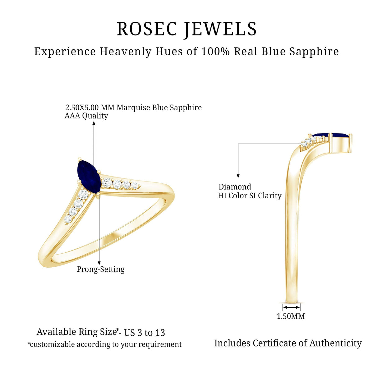 Blue Sapphire Enhancer Ring Marquise Diamond Chevron Band