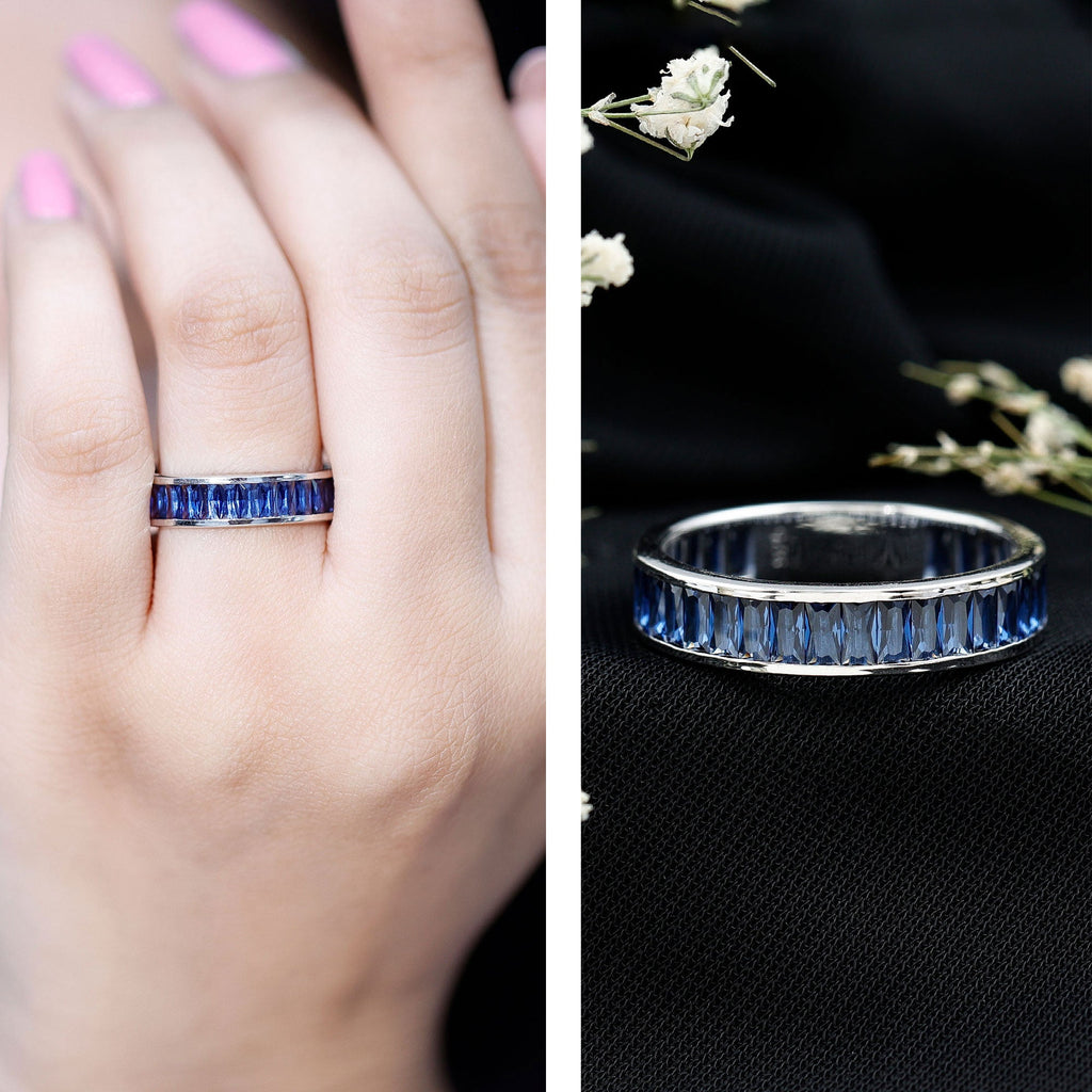 Blue Sapphire Eternity Band Baguette Channel Set Ring