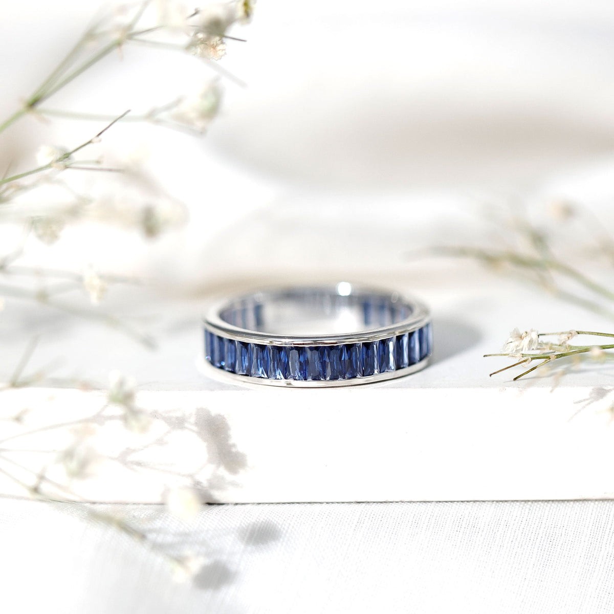 Blue Sapphire Eternity Band Baguette Channel Set Ring