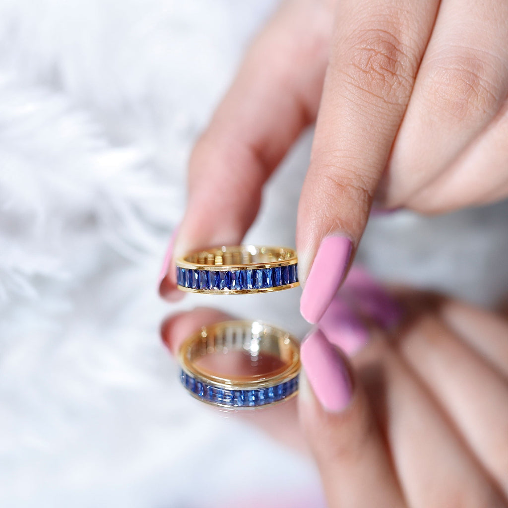 Blue Sapphire Eternity Band Baguette Channel Set Ring