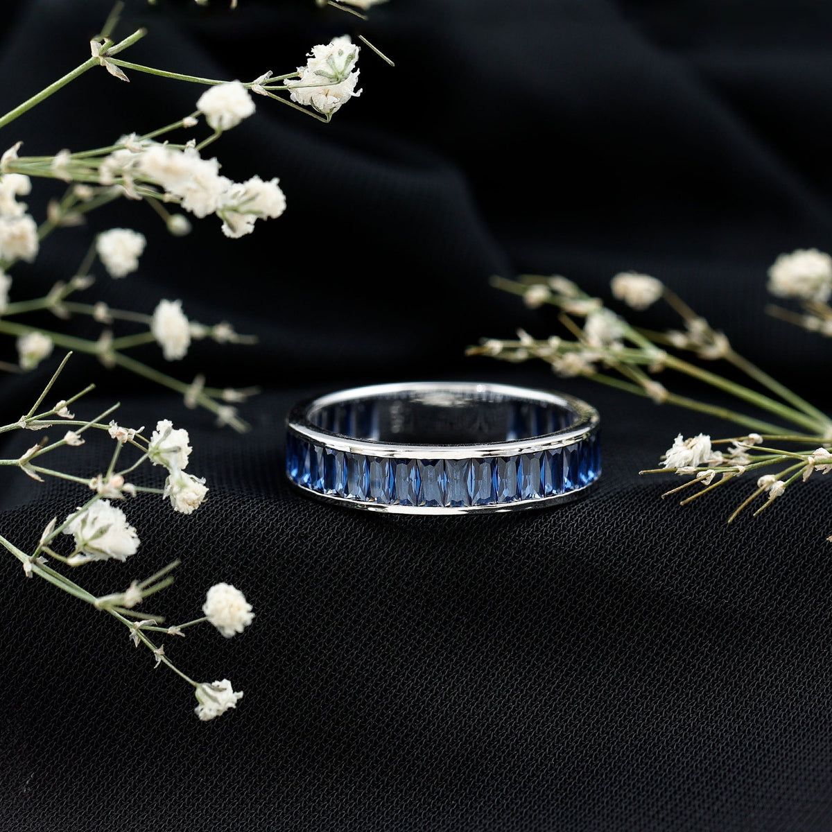 Blue Sapphire Eternity Band Baguette Channel Set Ring