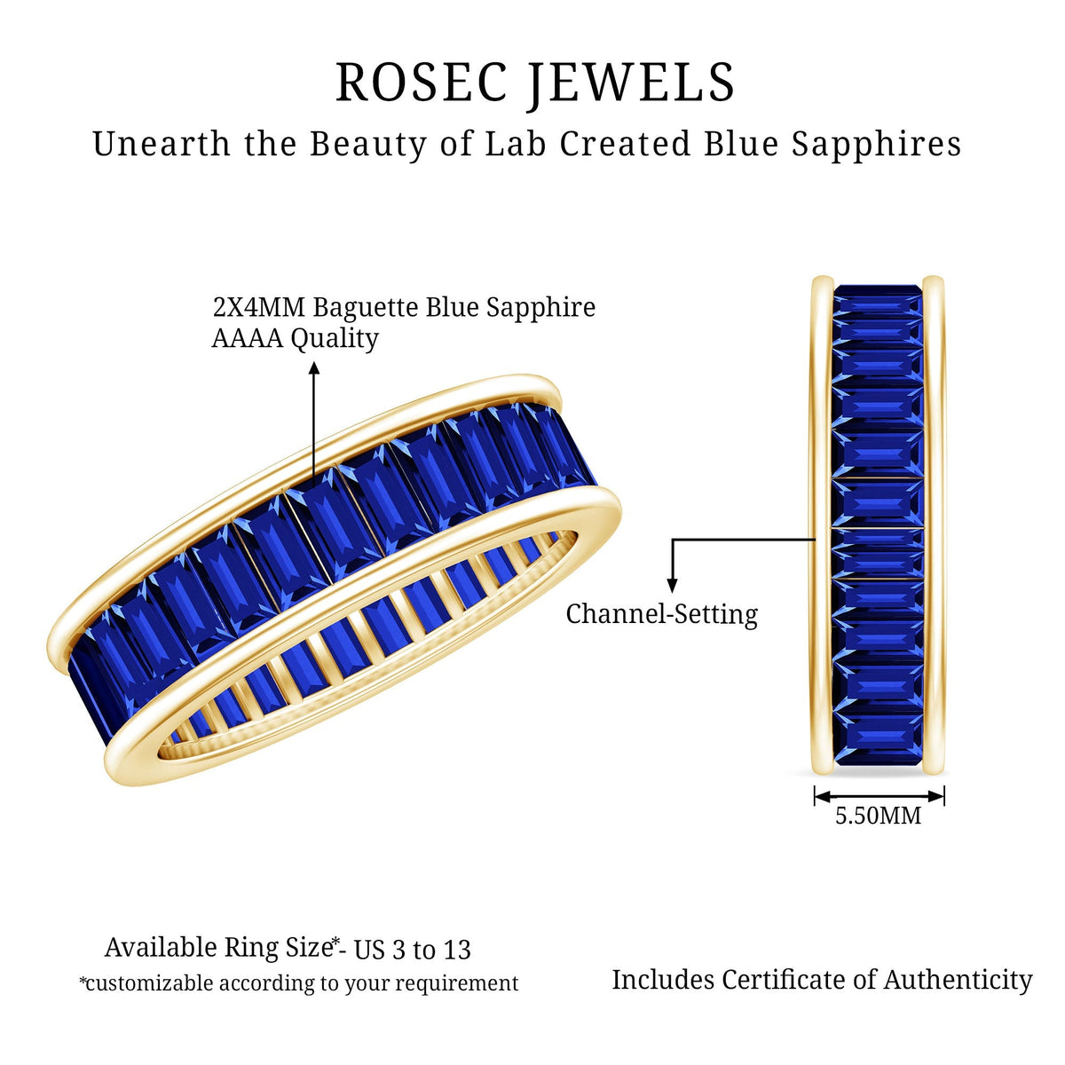 Blue Sapphire Eternity Band Baguette Channel Set Ring