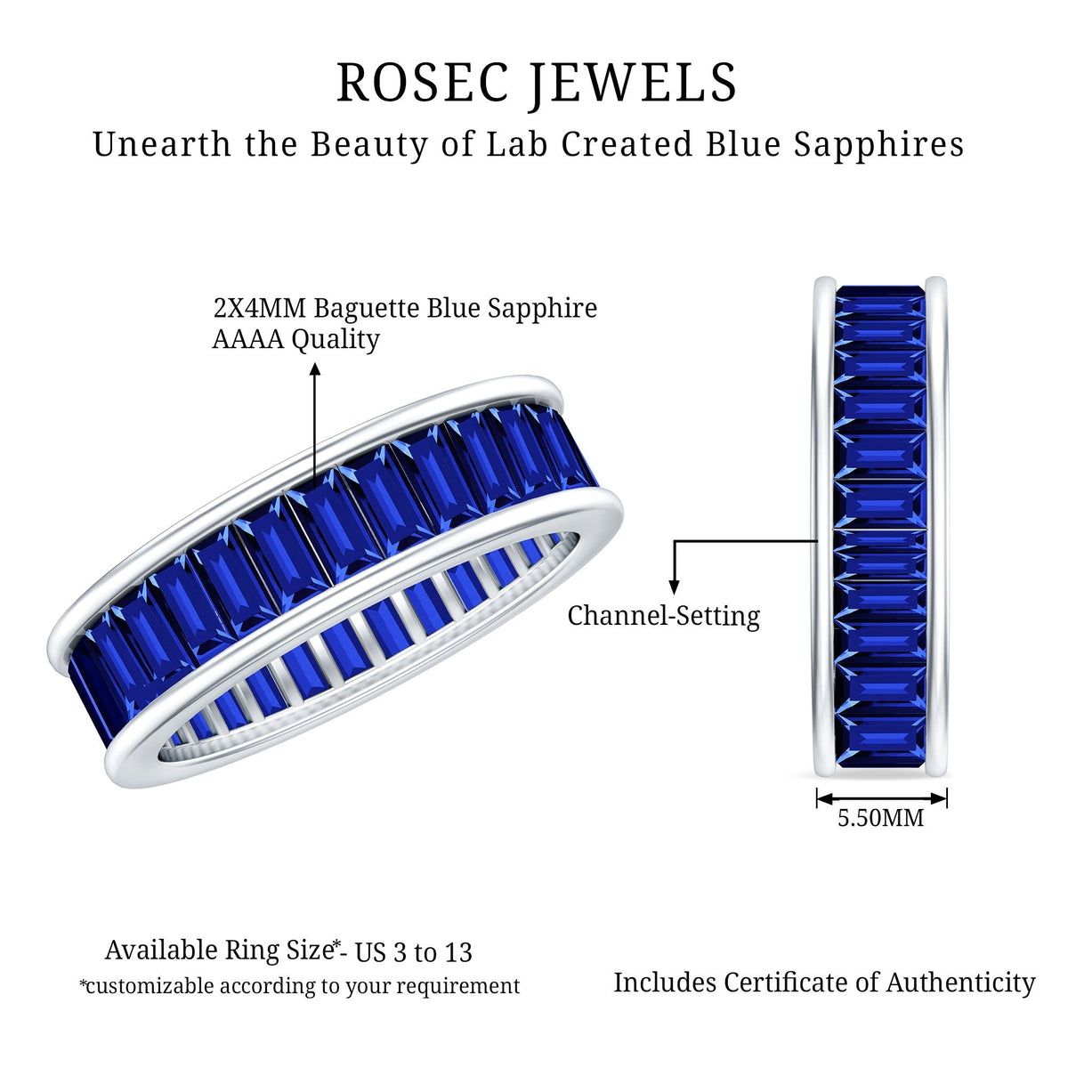Blue Sapphire Eternity Band Baguette Channel Set Ring
