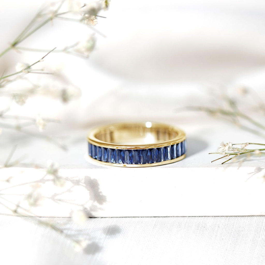 Blue Sapphire Eternity Band Baguette Channel Set Ring