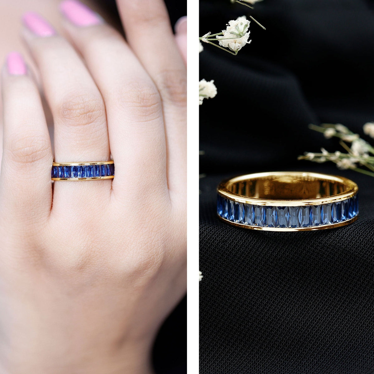 Blue Sapphire Eternity Band Baguette Channel Set Ring