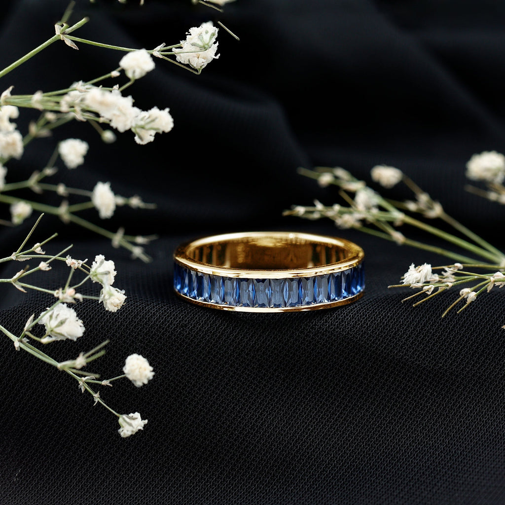 Blue Sapphire Eternity Band Baguette Channel Set Ring