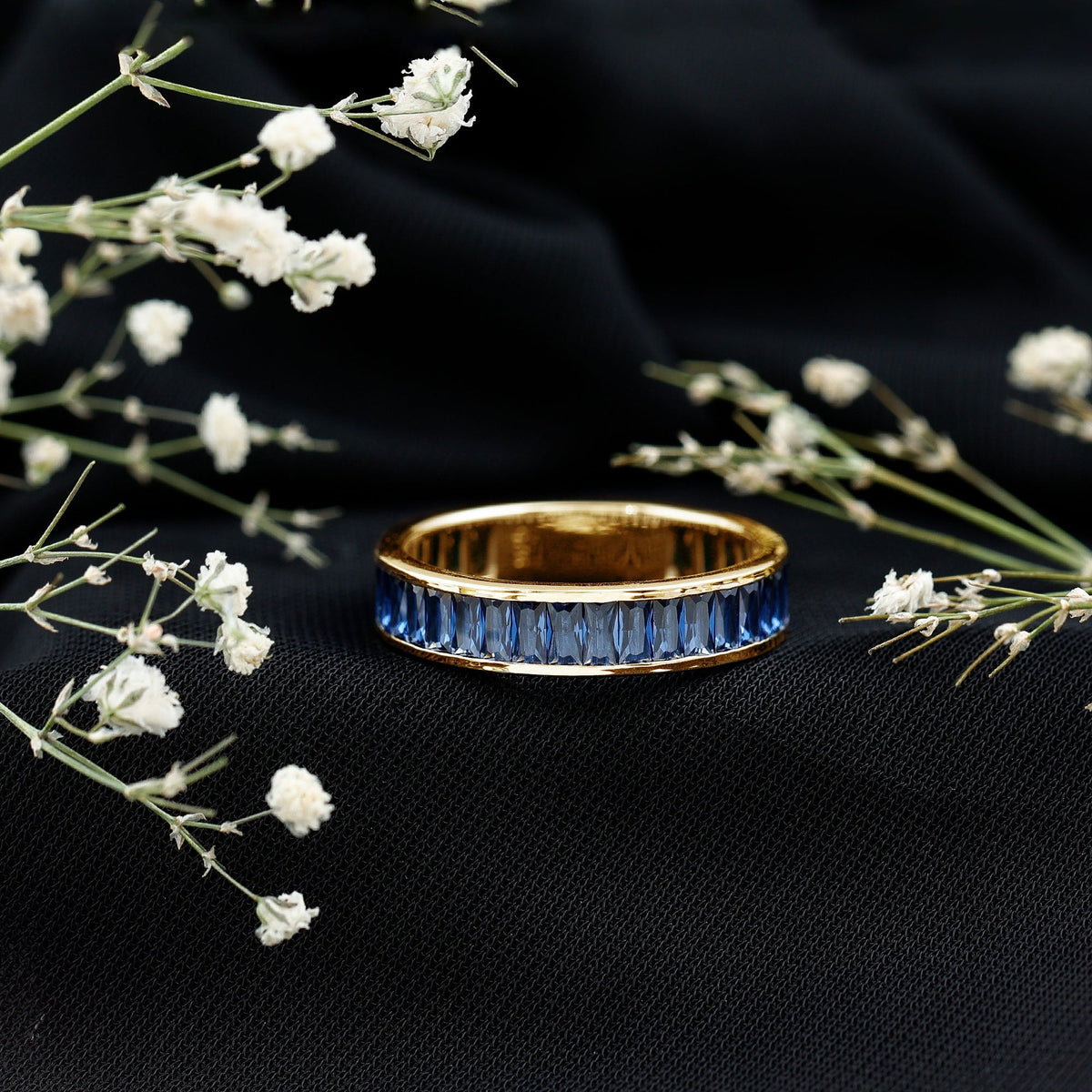 Blue Sapphire Eternity Band Baguette Channel Set Ring