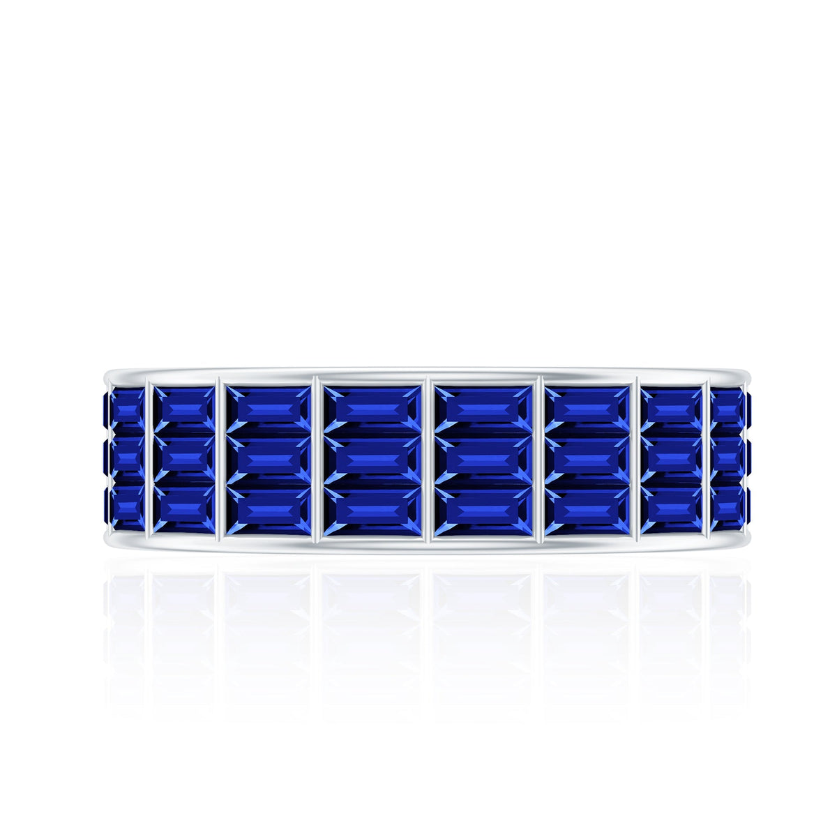 Blue Sapphire Eternity Band, Lab Created Baguette Channel Ring