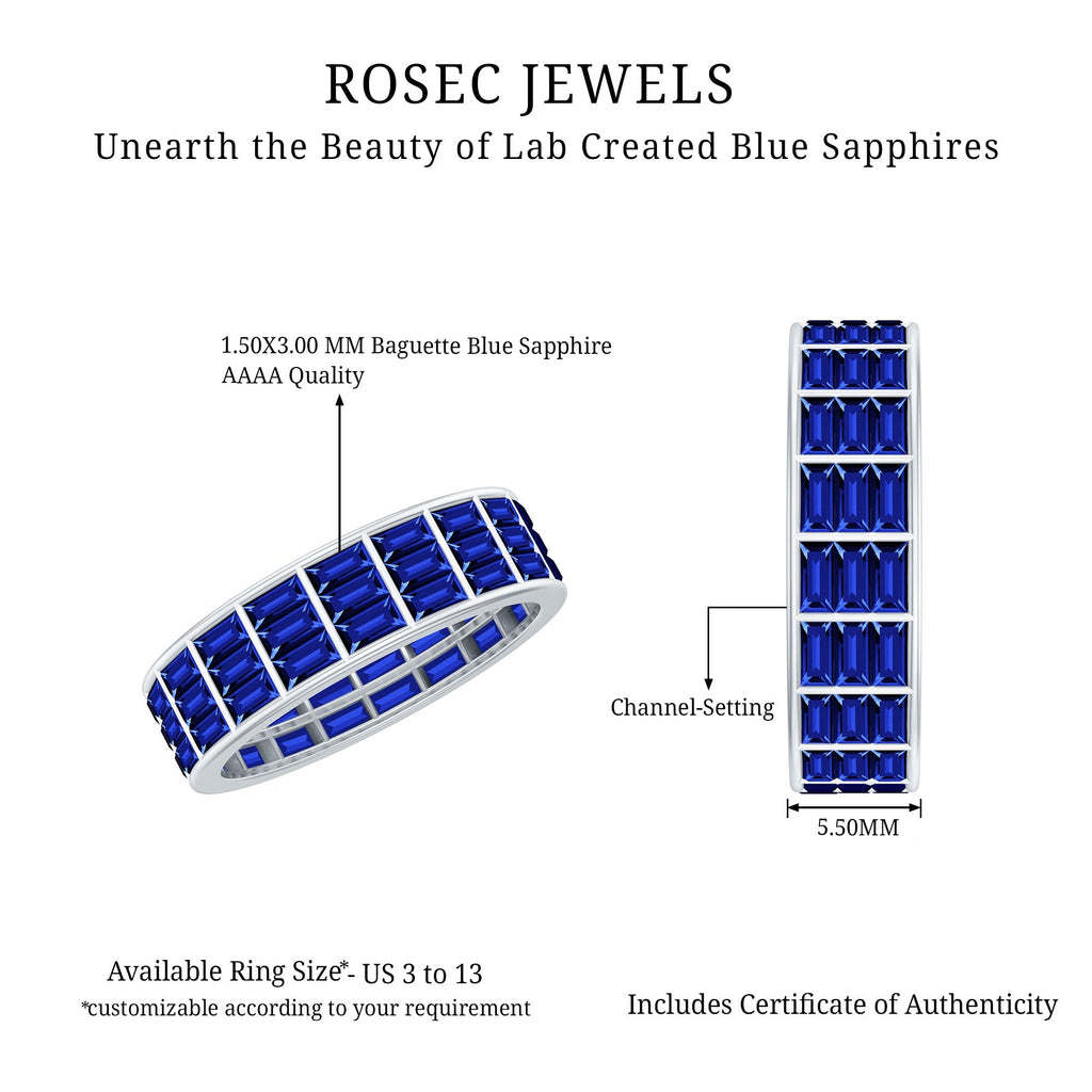 Blue Sapphire Eternity Band, Lab Created Baguette Channel Ring