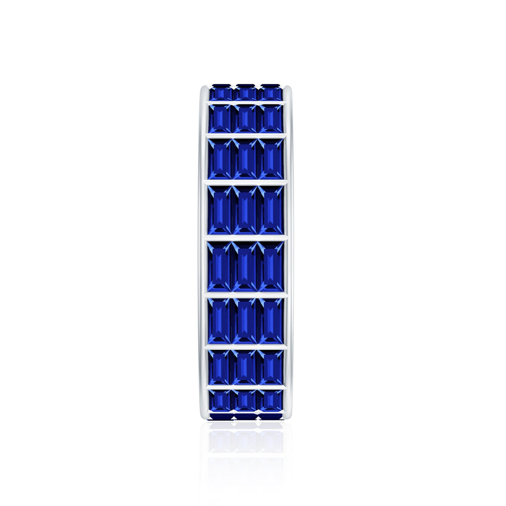 Blue Sapphire Eternity Band, Lab Created Baguette Channel Ring