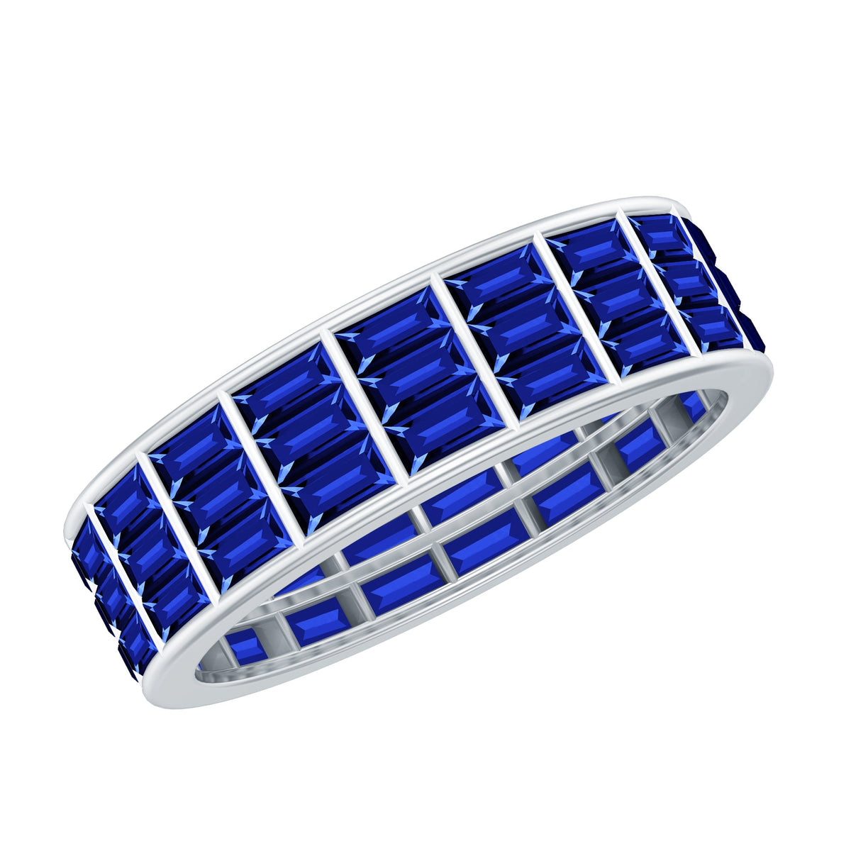 Blue Sapphire Eternity Band, Lab Created Baguette Channel Ring