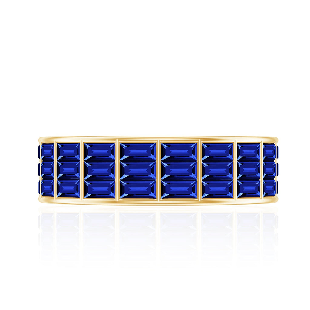 Blue Sapphire Eternity Band, Lab Created Baguette Channel Ring