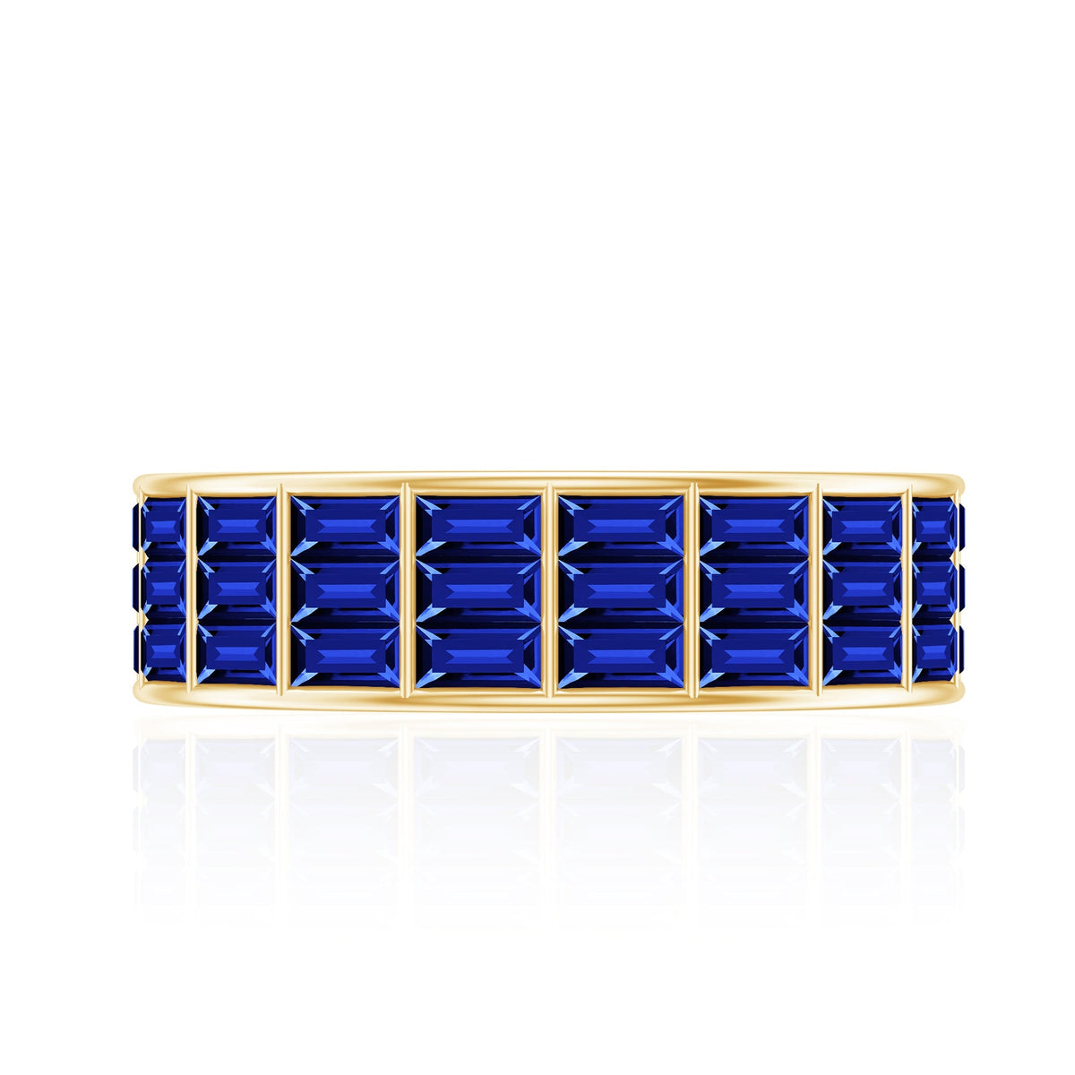 Blue Sapphire Eternity Band, Lab Created Baguette Channel Ring