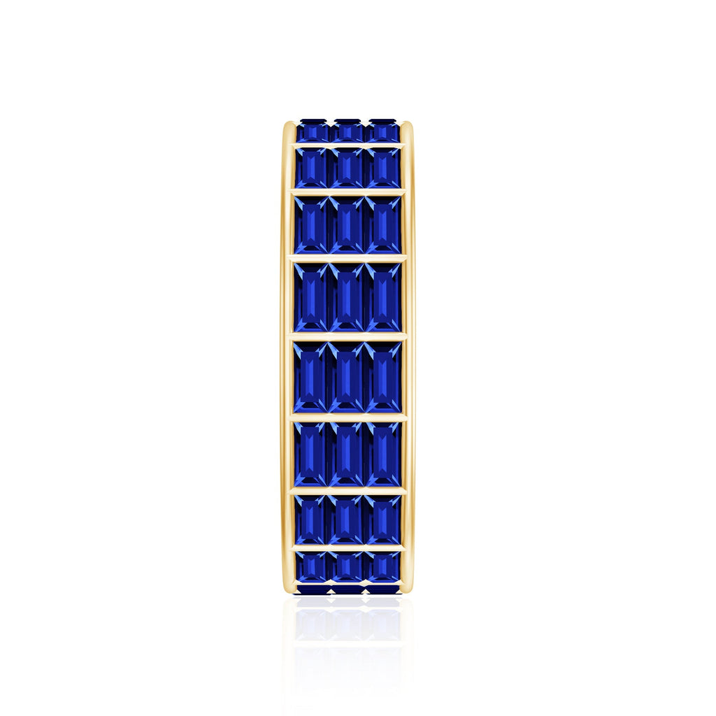 Blue Sapphire Eternity Band, Lab Created Baguette Channel Ring