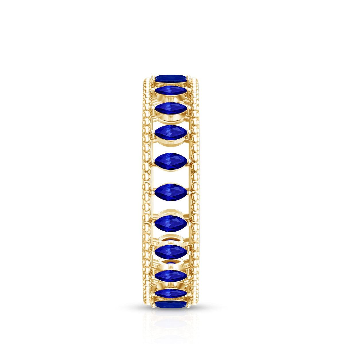 Blue Sapphire Eternity Band, Marquise Cut Beaded Anniversary Ring
