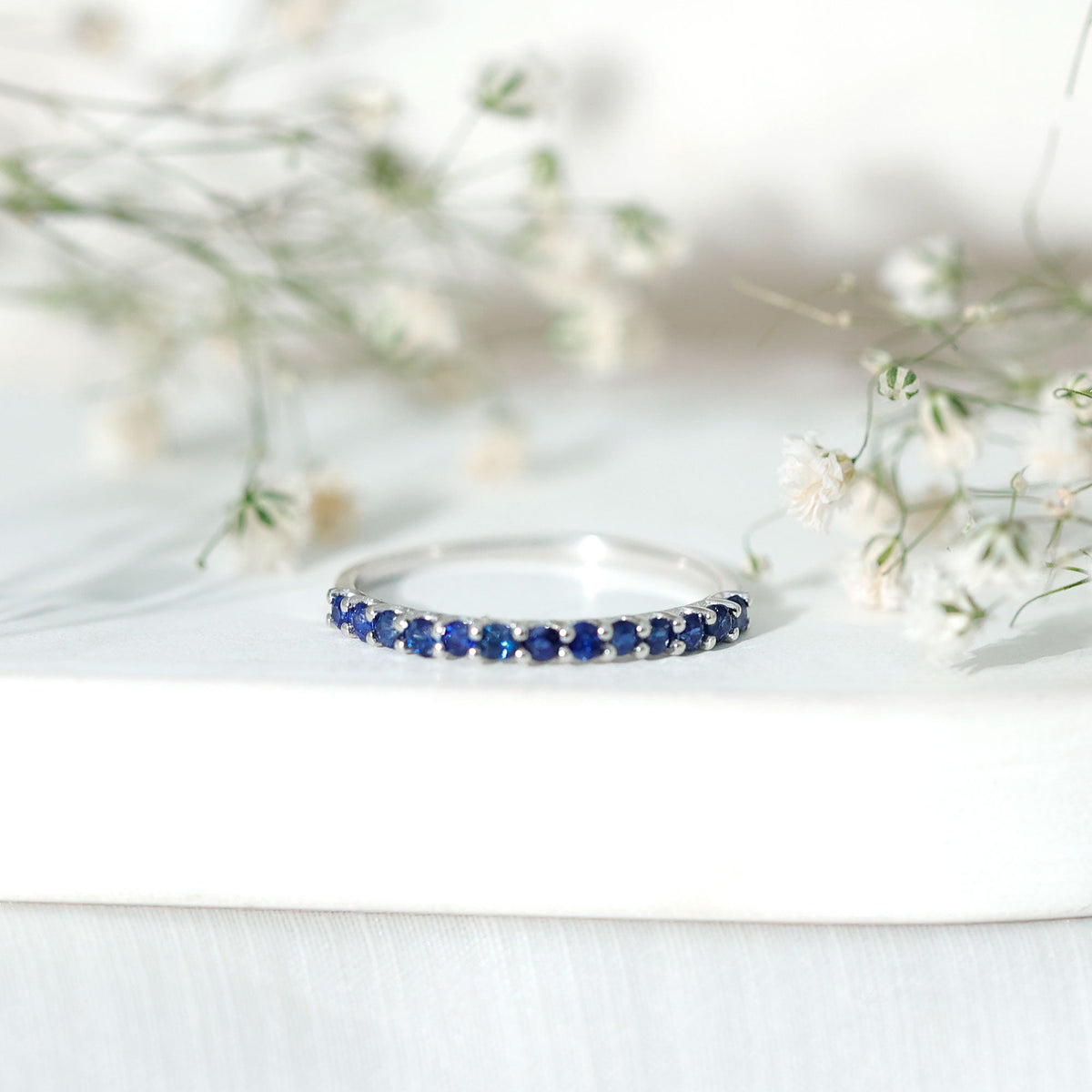 Blue Sapphire Eternity Ring, 2 Mm Shared Prong Band For Women