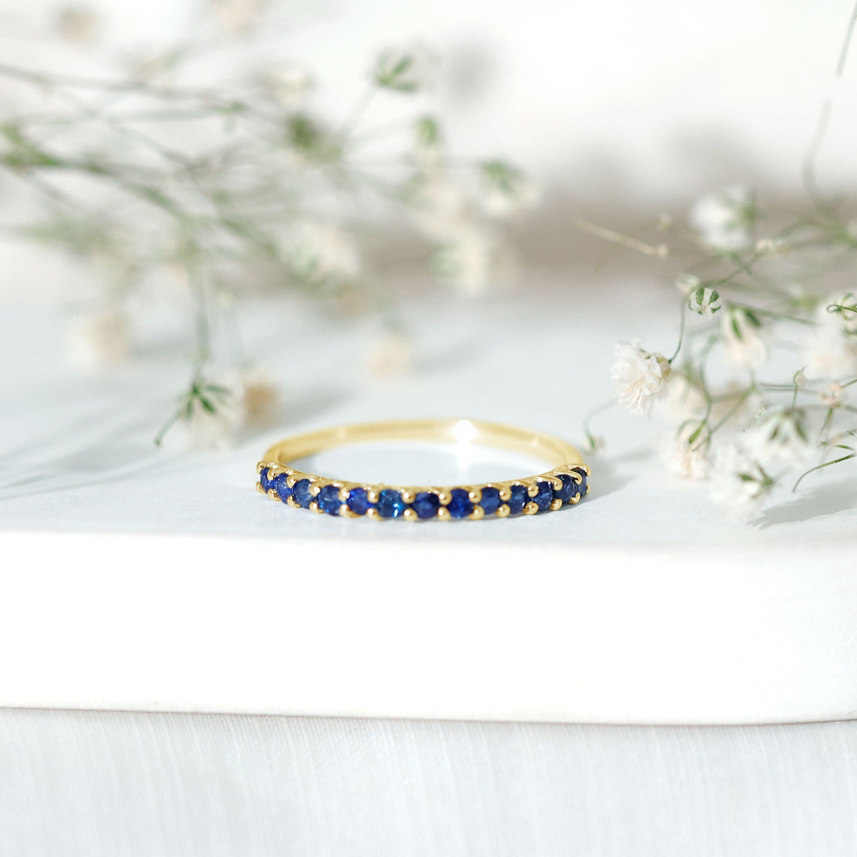 Blue Sapphire Eternity Ring, 2 Mm Shared Prong Band For Women