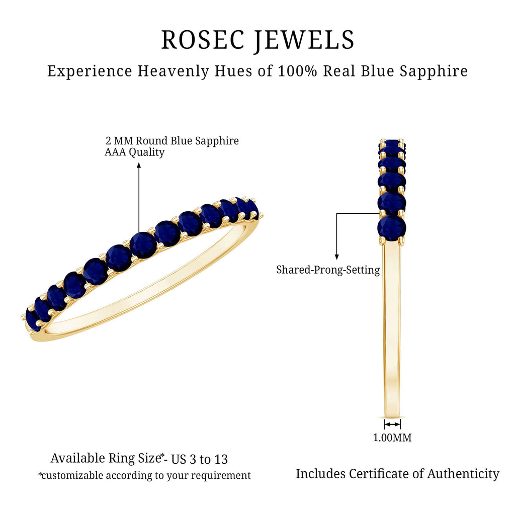 Blue Sapphire Eternity Ring, 2 Mm Shared Prong Band For Women