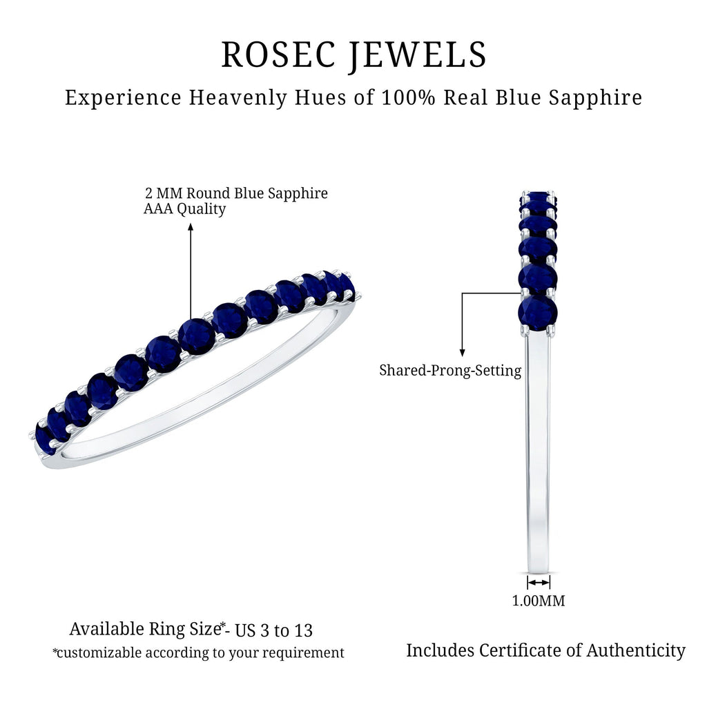 Blue Sapphire Eternity Ring, 2 Mm Shared Prong Band For Women