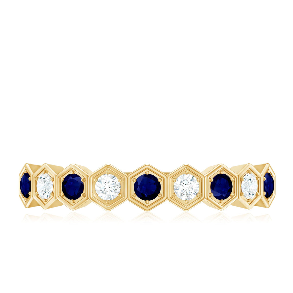 Blue Sapphire Eternity Ring Art Deco Half Eternity Diamond Band