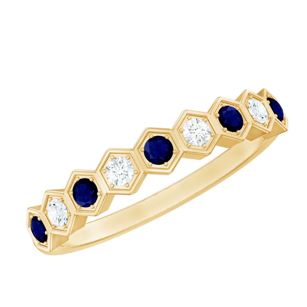 Blue Sapphire Eternity Ring Art Deco Half Eternity Diamond Band