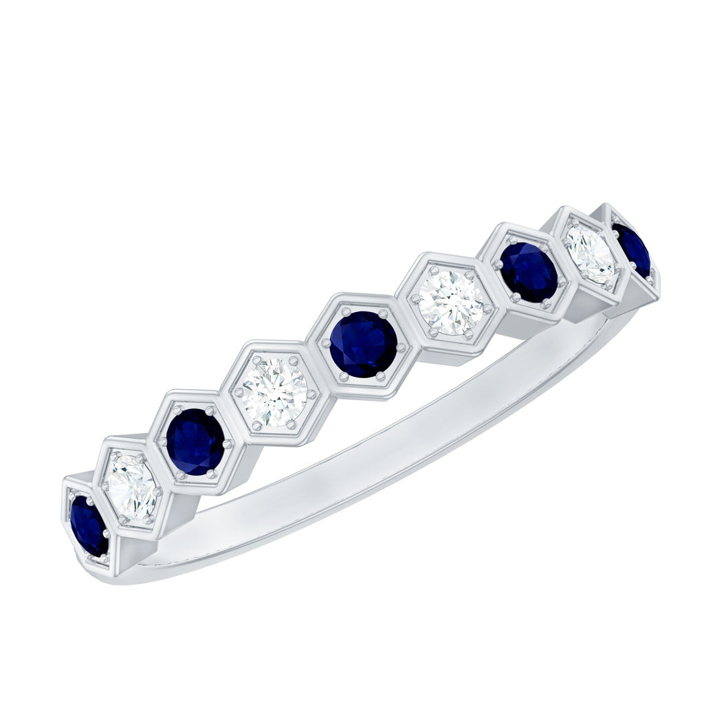 Blue Sapphire Eternity Ring Art Deco Half Eternity Diamond Band