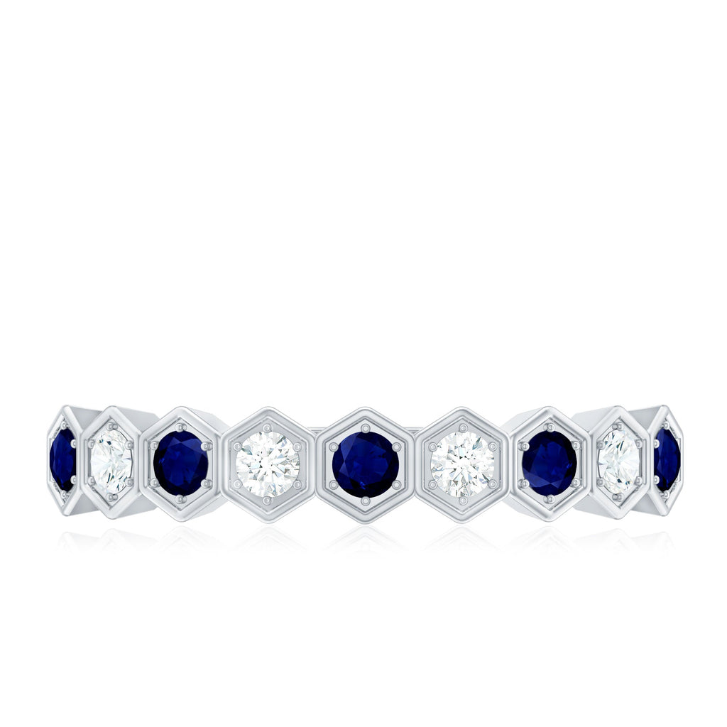 Blue Sapphire Eternity Ring Art Deco Half Eternity Diamond Band