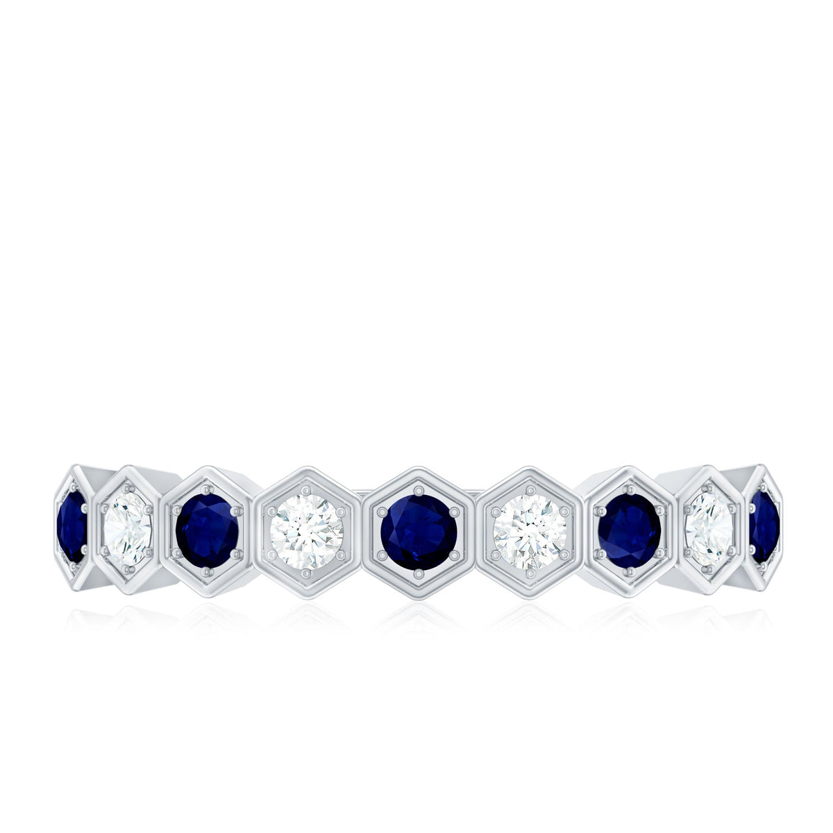 Blue Sapphire Eternity Ring Art Deco Half Eternity Diamond Band