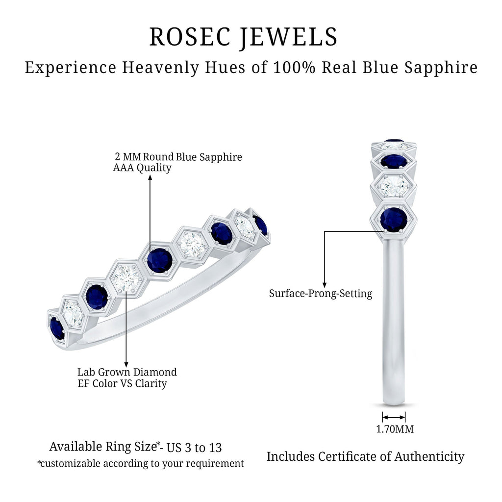 Blue Sapphire Eternity Ring Art Deco Half Eternity Diamond Band