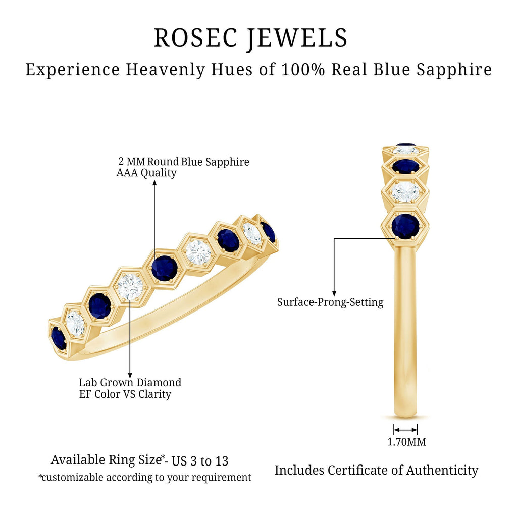 Blue Sapphire Eternity Ring Art Deco Half Eternity Diamond Band