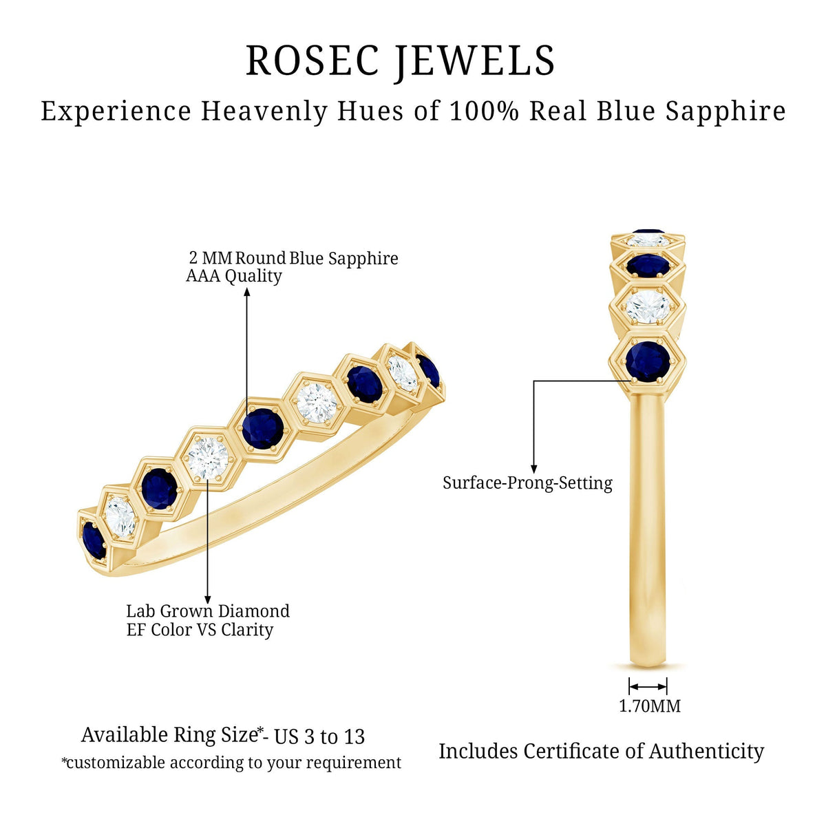 Blue Sapphire Eternity Ring Art Deco Half Eternity Diamond Band