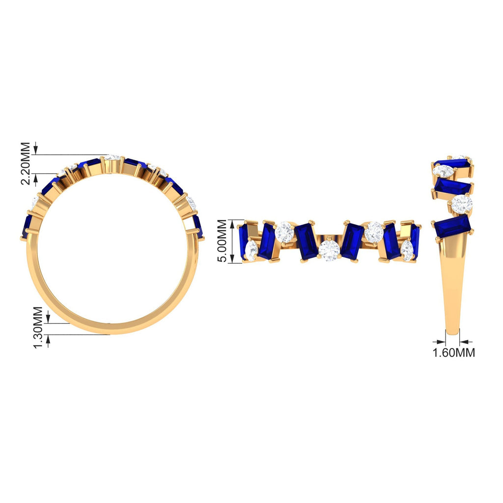 Blue Sapphire Eternity Ring, Baguette Eternity Band With Diamond