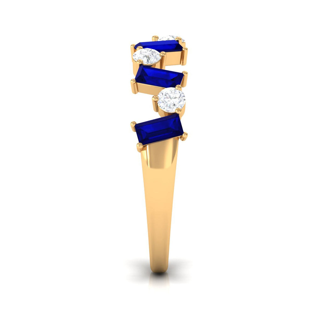 Blue Sapphire Eternity Ring, Baguette Eternity Band With Diamond