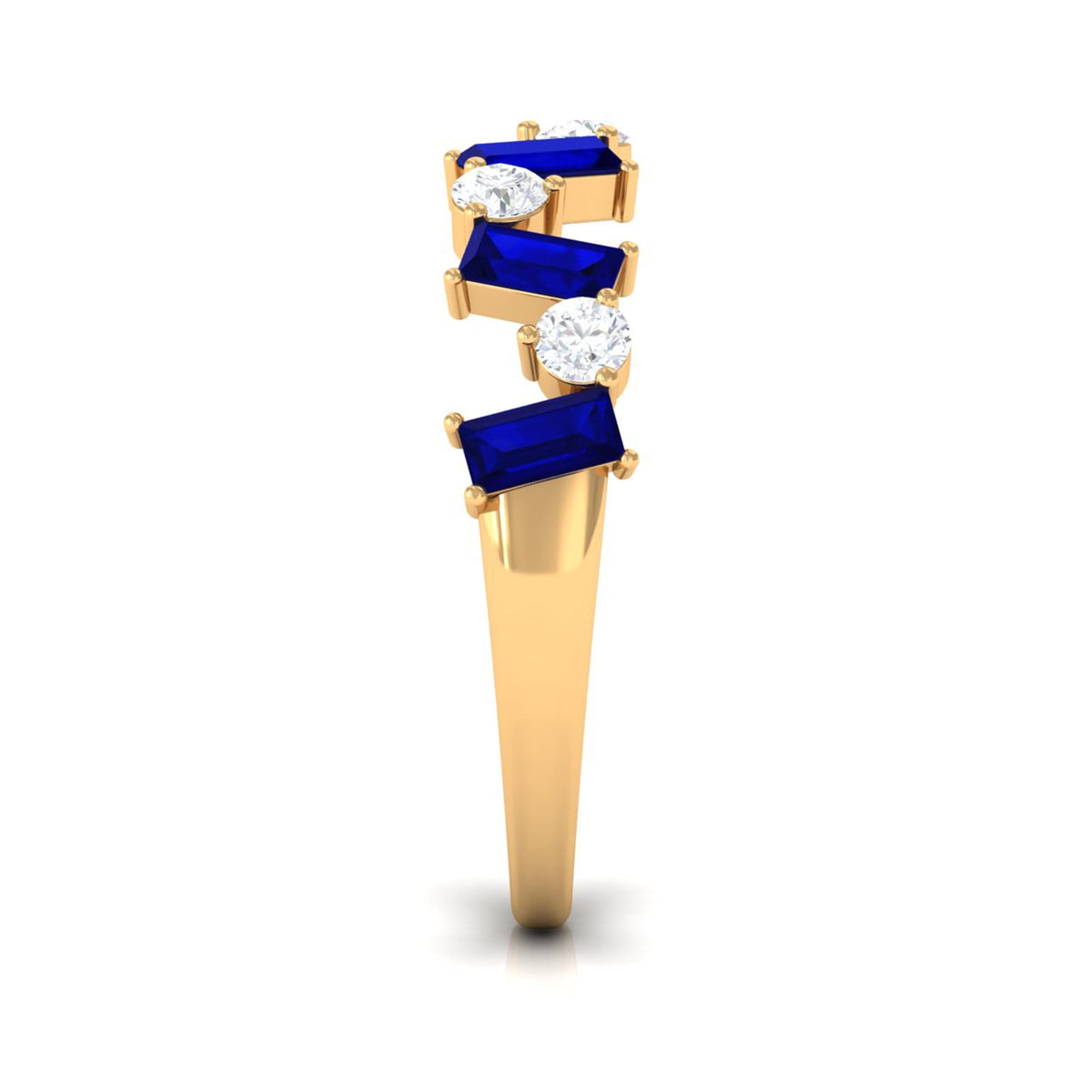 Blue Sapphire Eternity Ring, Baguette Eternity Band With Diamond
