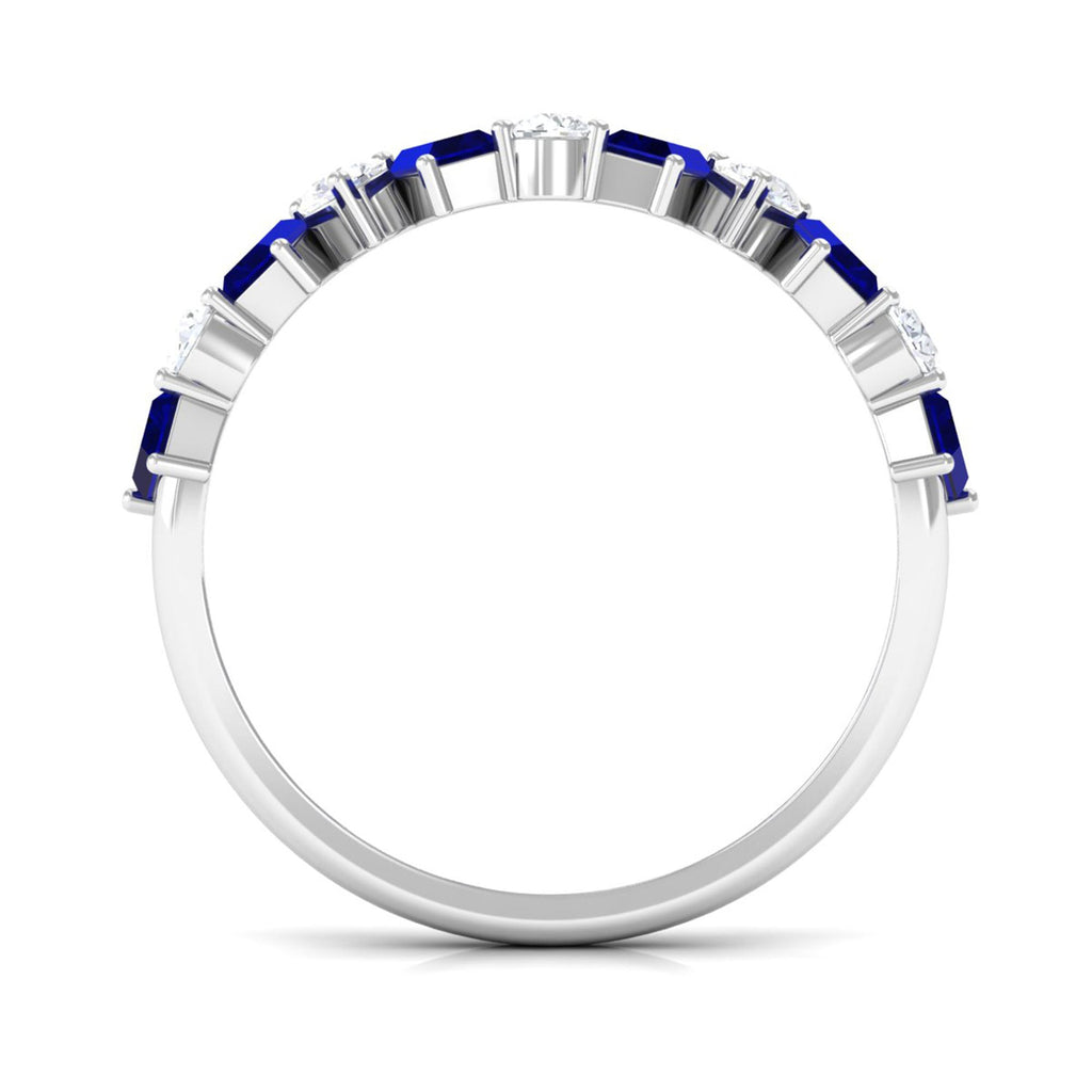 Blue Sapphire Eternity Ring, Baguette Eternity Band With Diamond