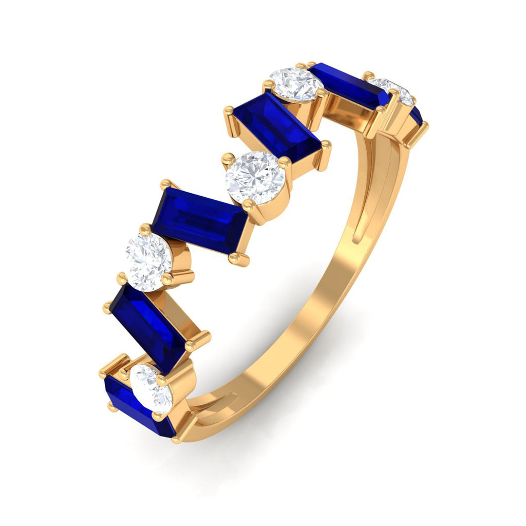 Blue Sapphire Eternity Ring, Baguette Eternity Band With Diamond