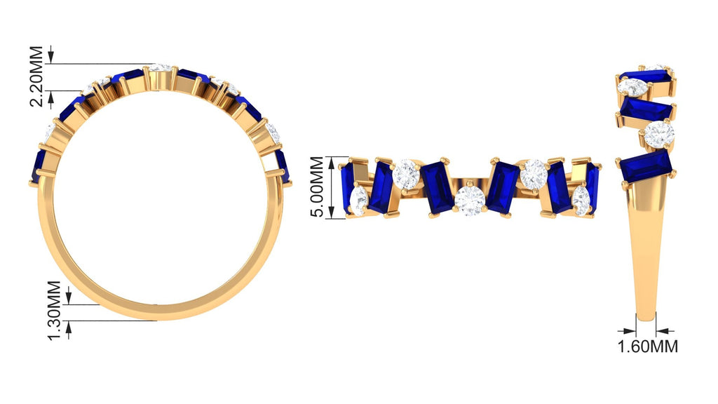 Blue Sapphire Eternity Ring, Baguette Eternity Band With Diamond